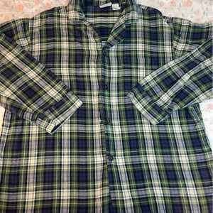 Vintage L.L. Bean Flannel Shirt Men's Size L Green Plaid Button Up Long Sleeve‎